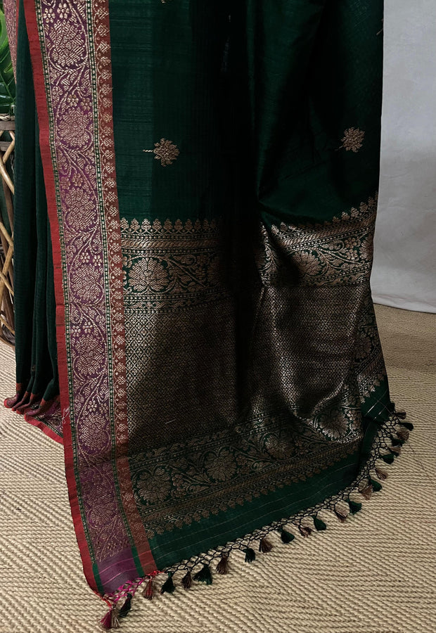 Pure Dupion silk saree with stitched blouse