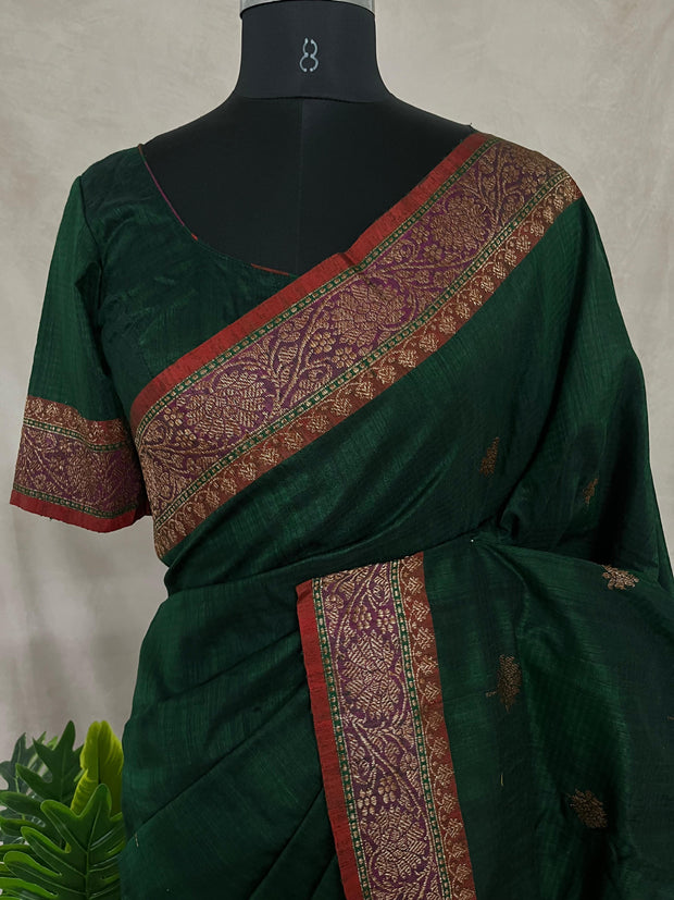 Pure Dupion silk saree with stitched blouse