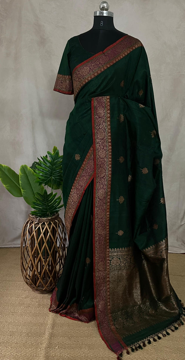 Pure Dupion silk saree with stitched blouse