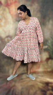 Handblock printed Bohemian sleeve jaipur cotton summar dress - XL