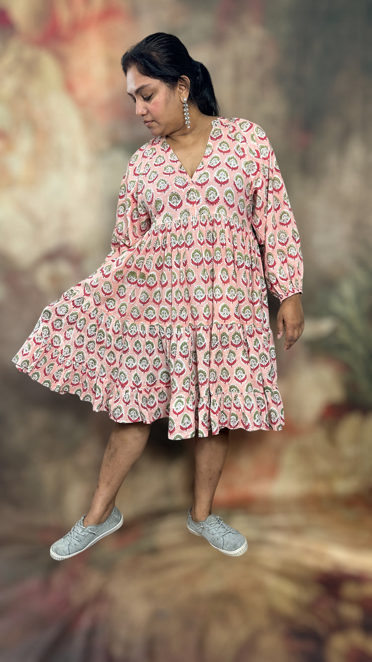 Handblock printed Bohemian sleeve jaipur cotton summar dress - XL
