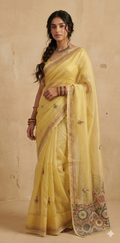 Tissue cotton saree with handwork and stitched blouse