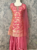 Lotus pink banarsi brocade short top with flared palazo
