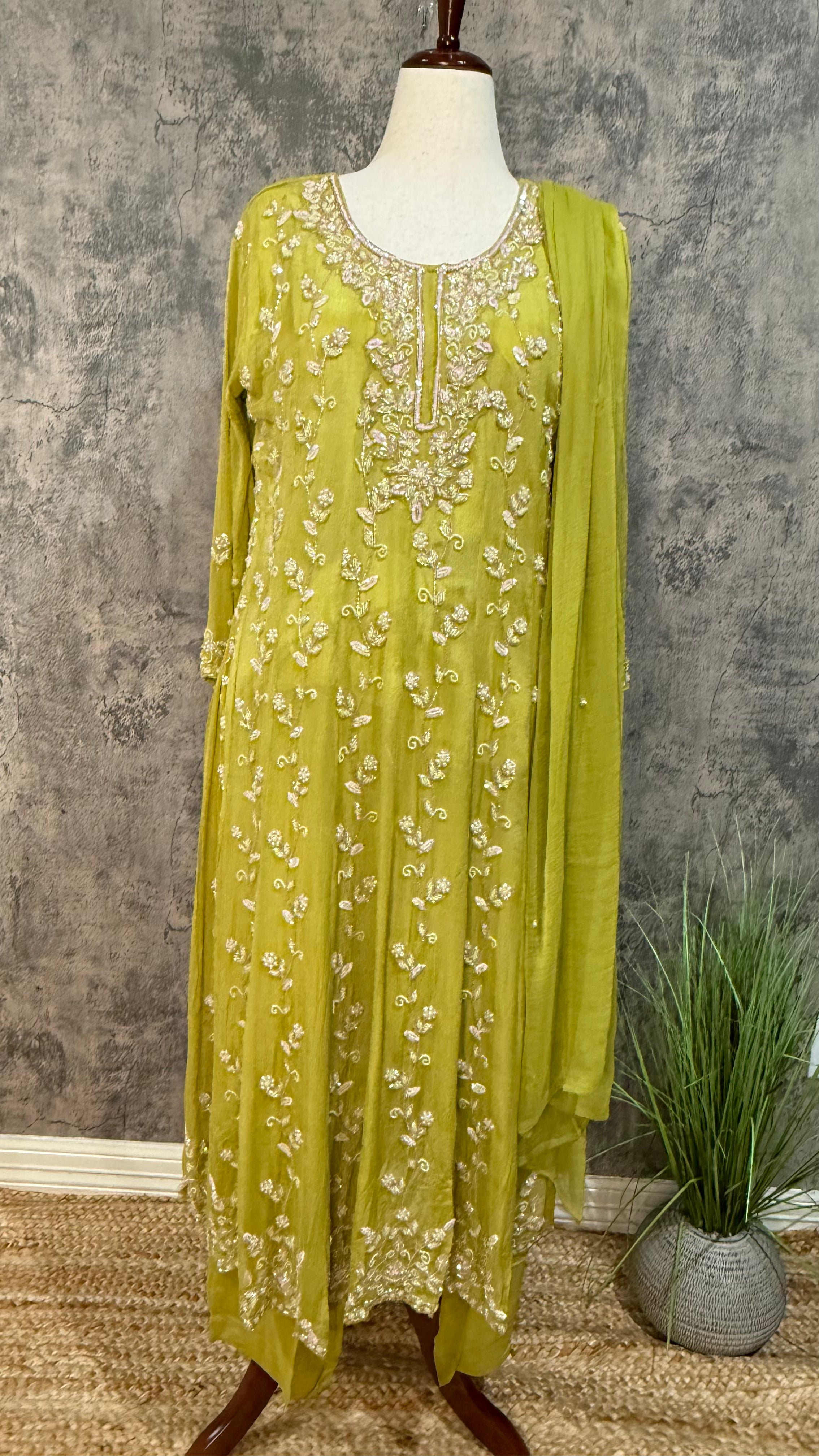 Light green designer anarkali set