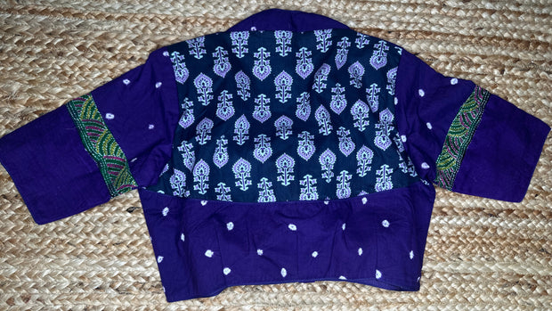 Purple blouse with kalamkari and kanta patch work