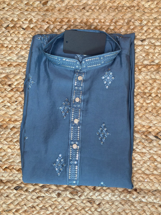 Pastel blue cotton silk kurta