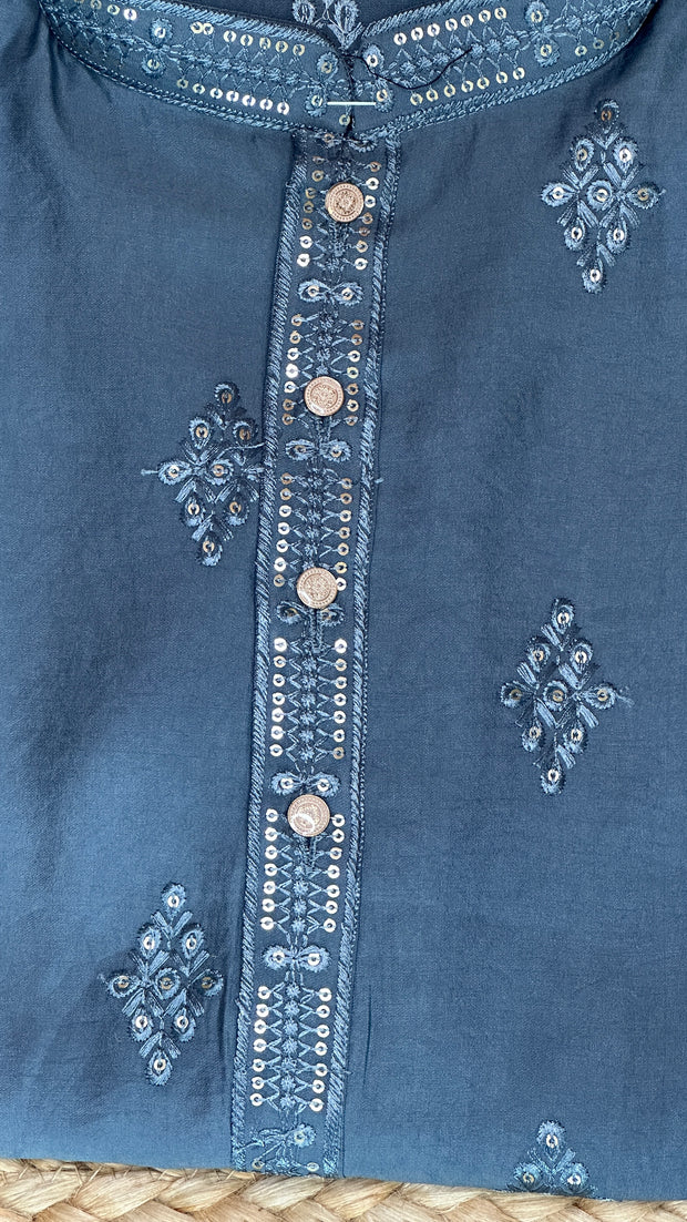 Pastel blue cotton silk kurta