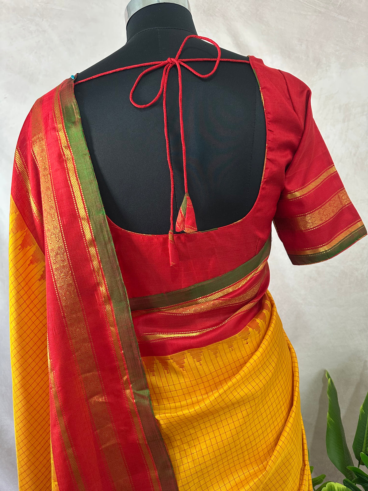 Mango yellow pure handloom gadwal silk saree with stitched blouse