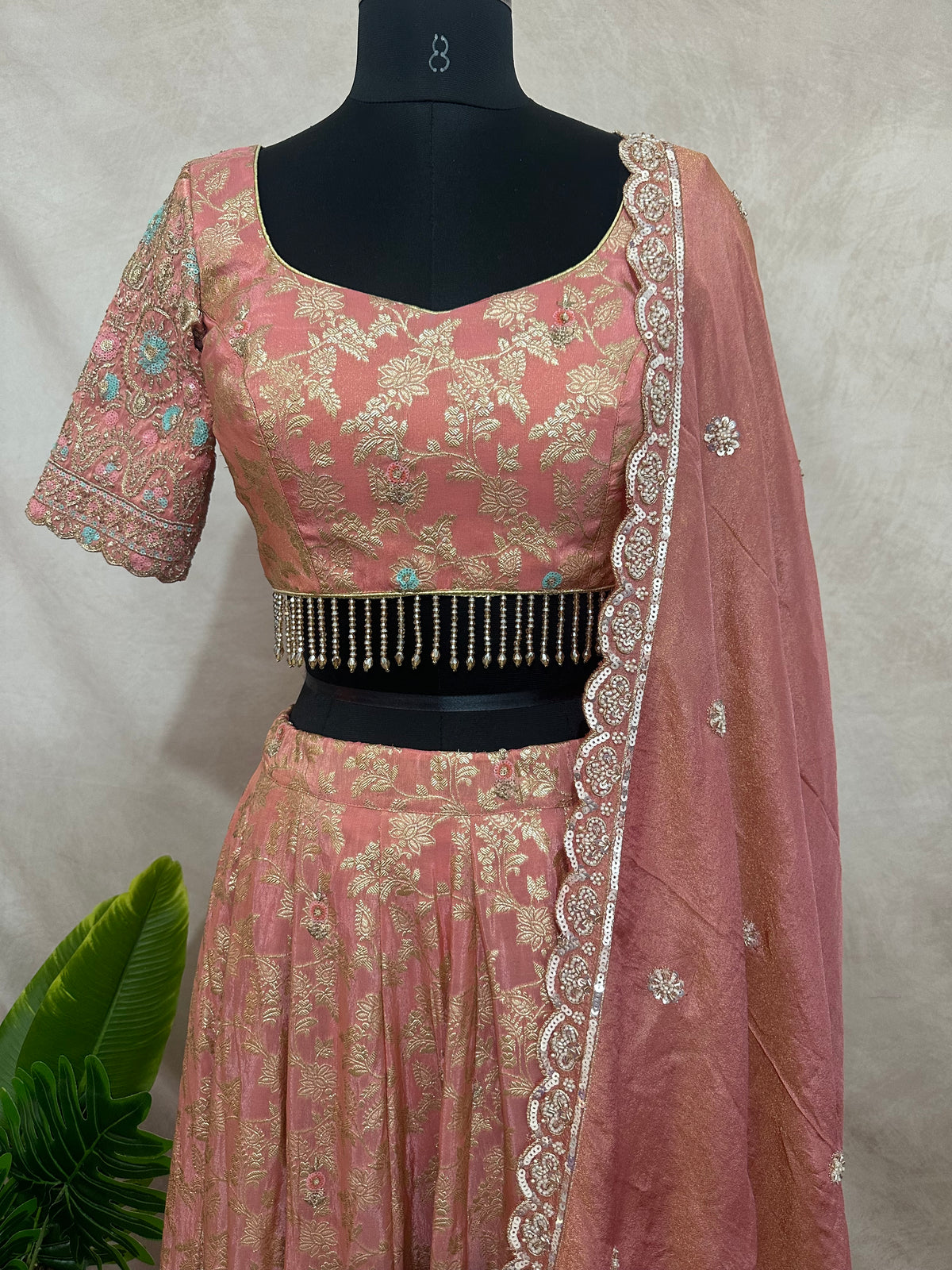 Rose gold banarsi designer lehanga