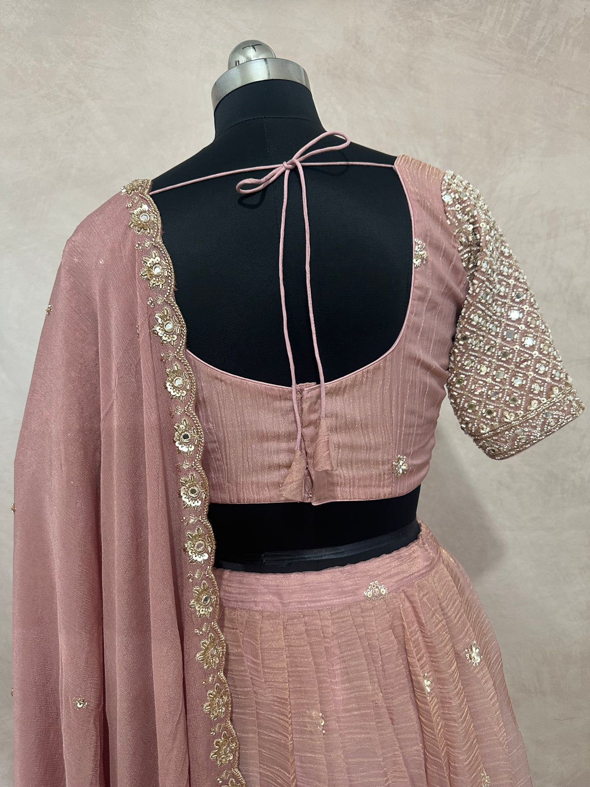 Rose gold tissue lehange with dupatta