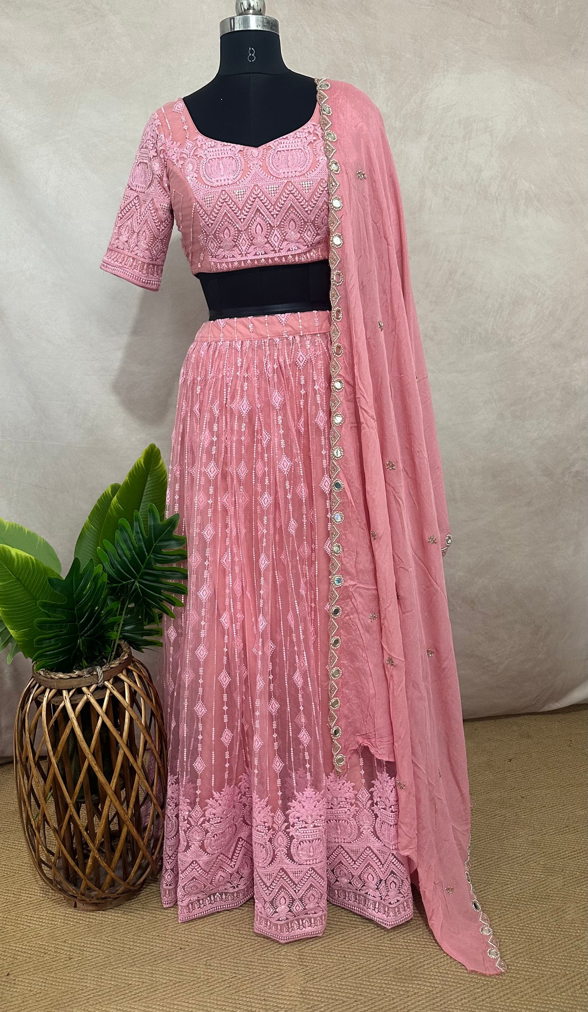 Light pink chickankari lehanga