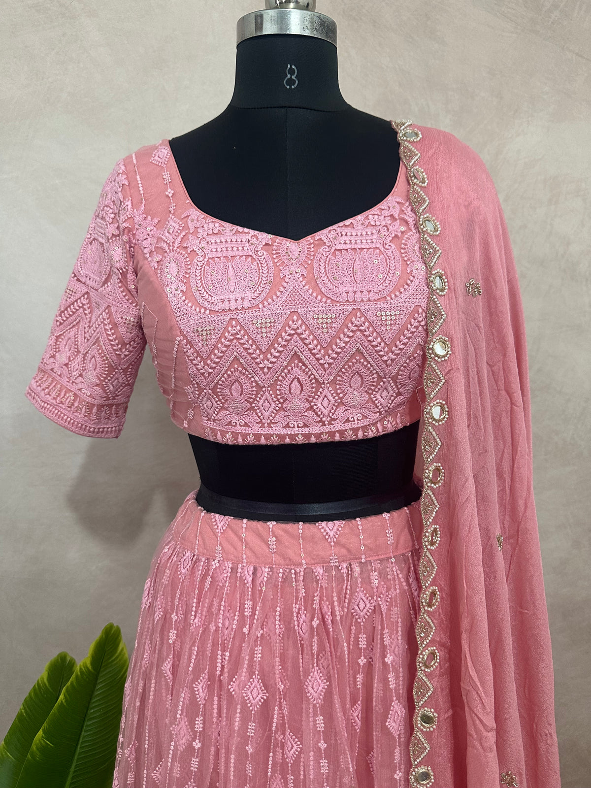 Light pink chickankari lehanga