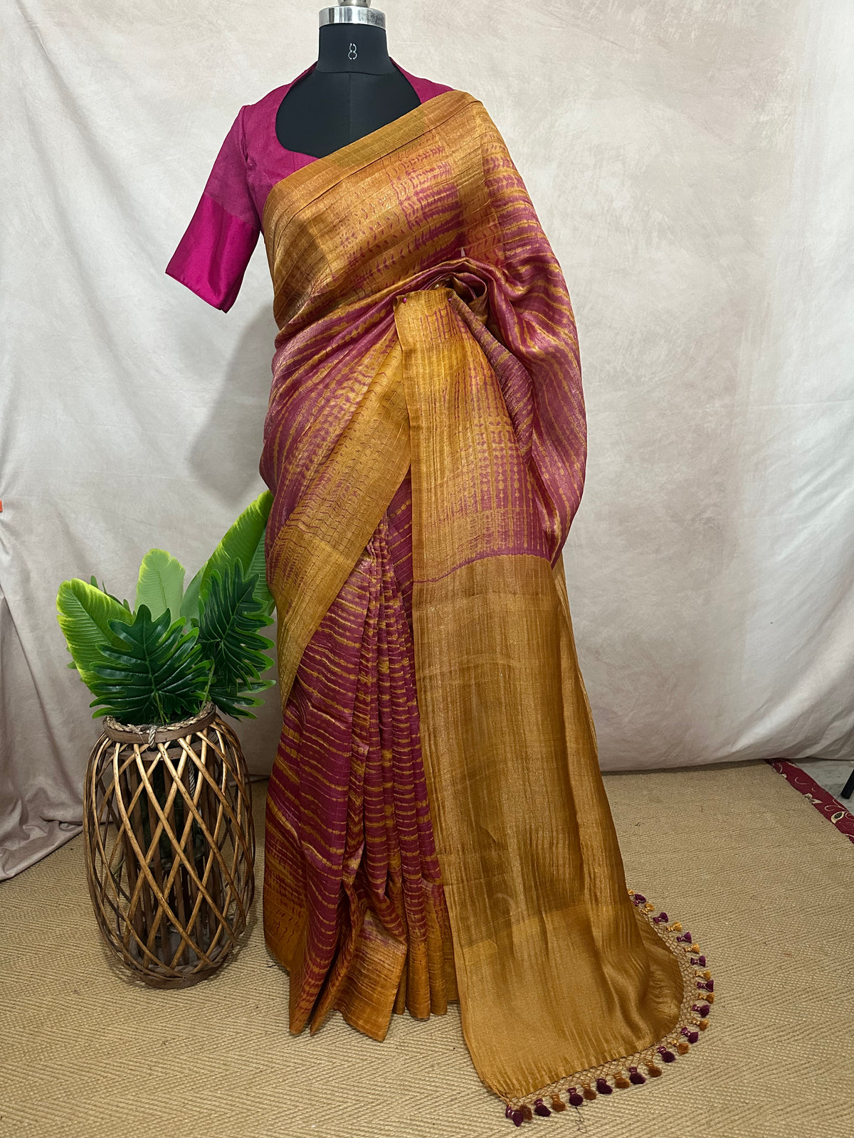 Tissue tussar silk saree shibori dye, with stitched blouse