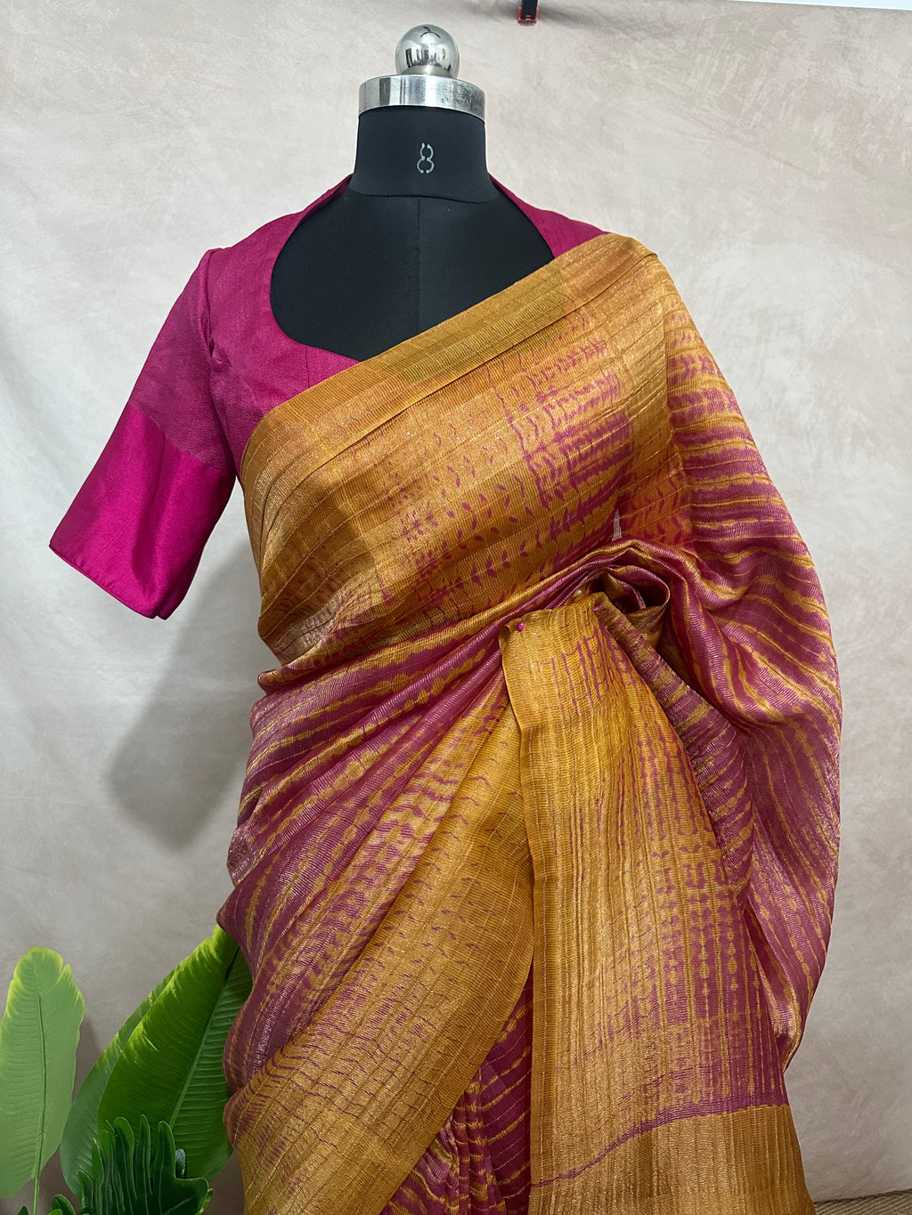 Tissue tussar silk saree shibori dye, with stitched blouse