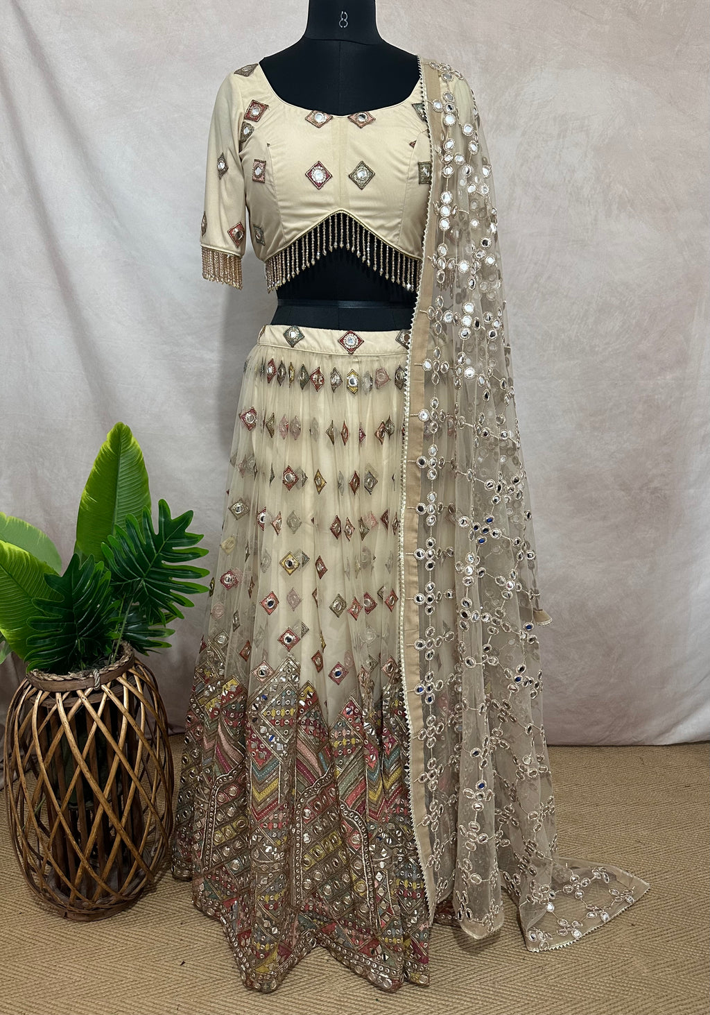 Designer lehanga set with foil mirror