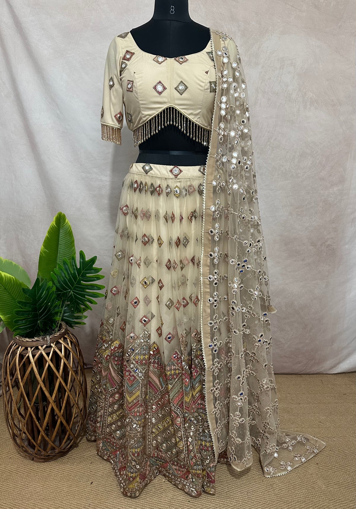 Designer lehanga set with foil mirror