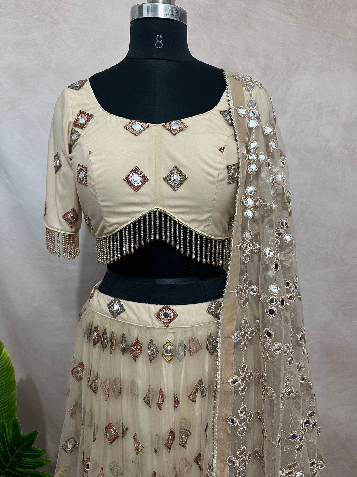 Designer lehanga set with foil mirror