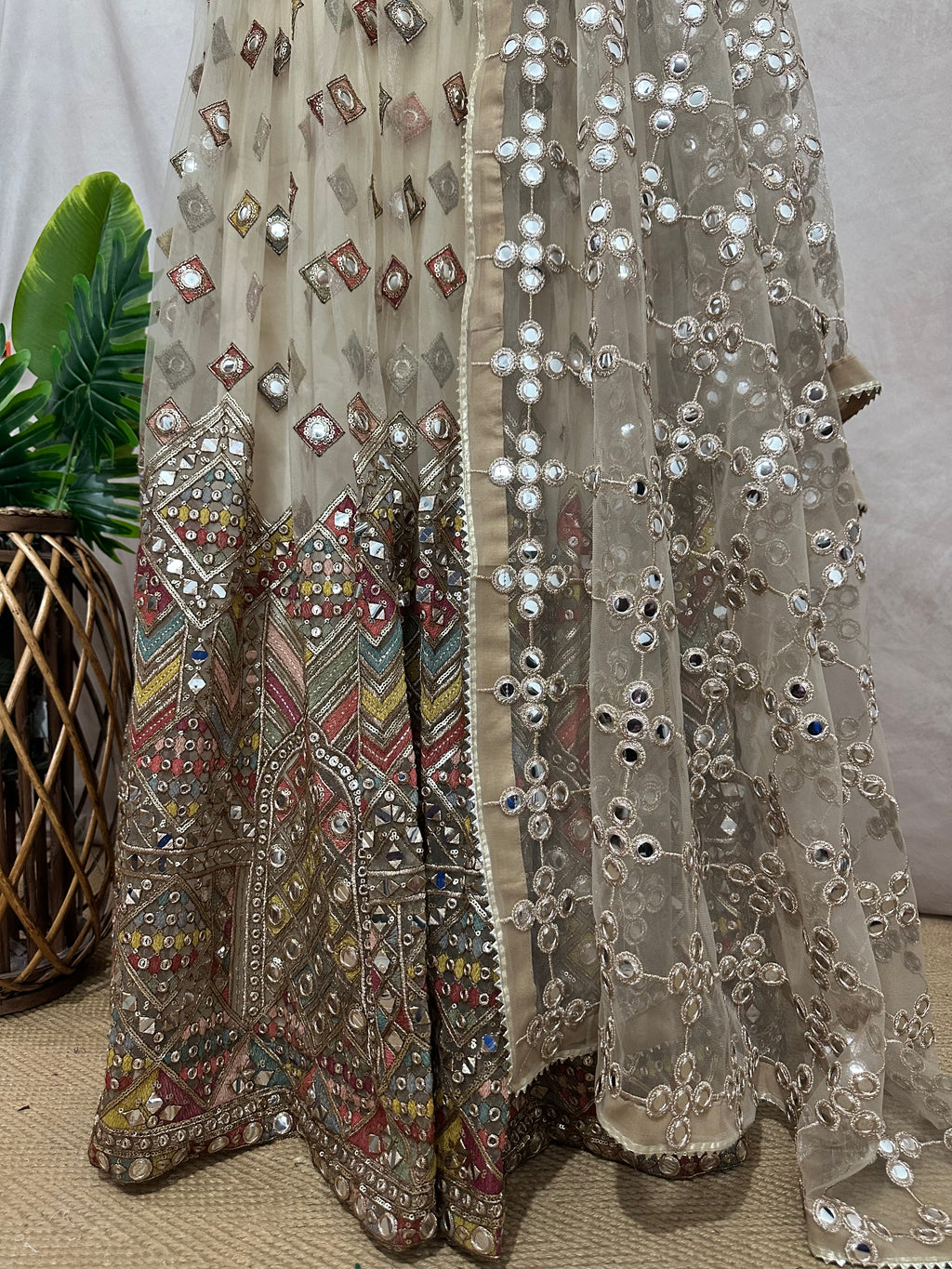 Designer lehanga set with foil mirror
