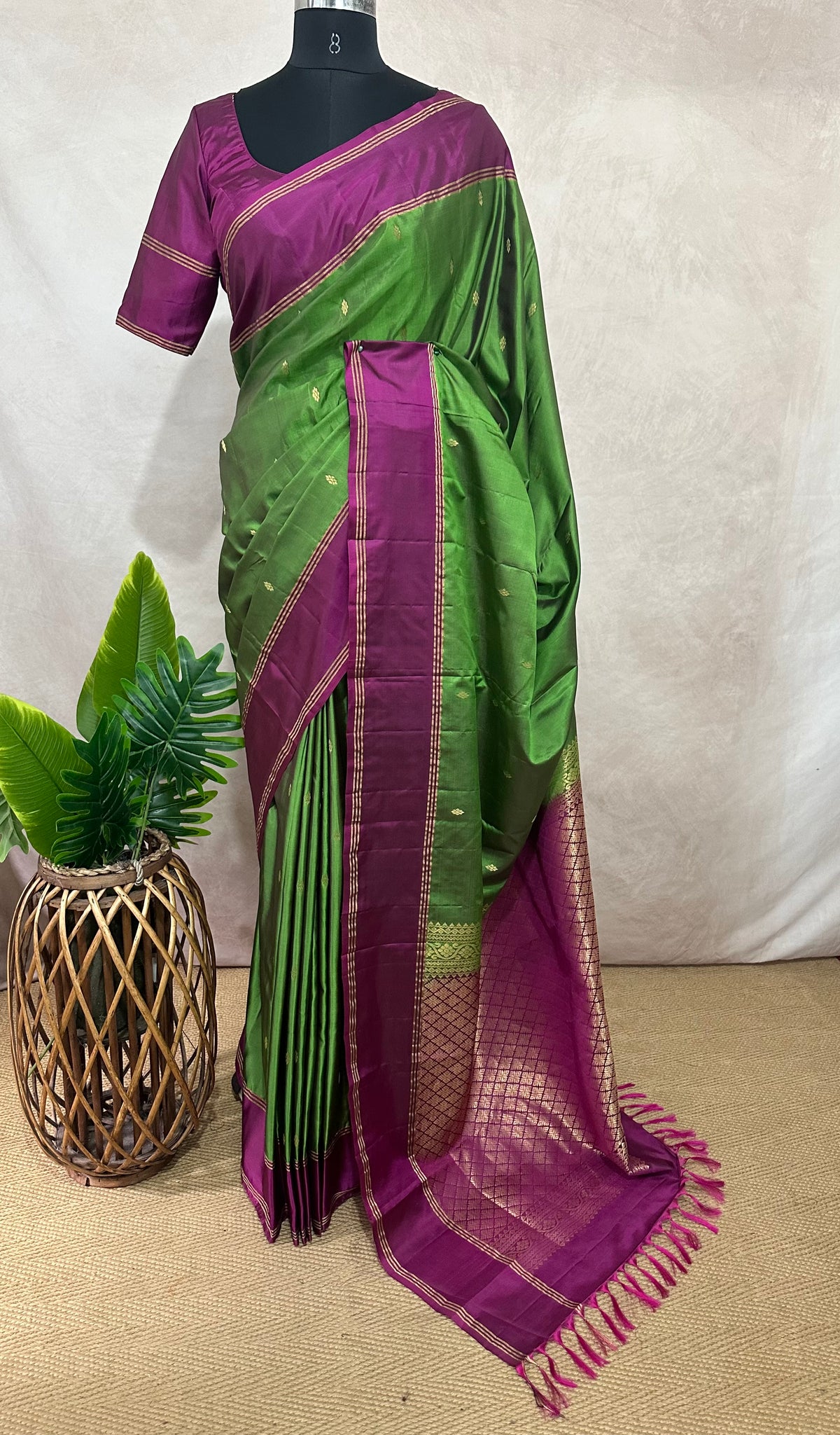Pure kanchivaram soft silk saree with stitched blouse