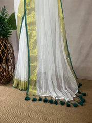 Mul cotton saree with green border
