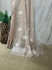 Jaysree linen saree with handwoven Rose motifs