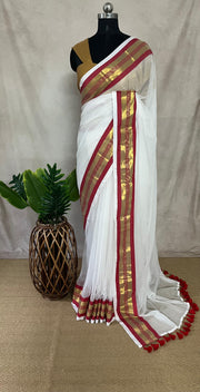 Red mul cotton saree