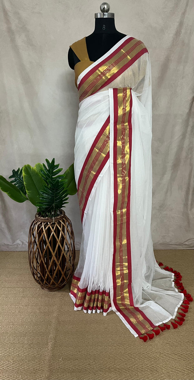 Red mul cotton saree