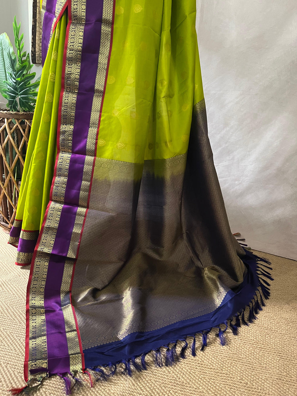Light green and Blue Kanchivaram saree with stitched blouse