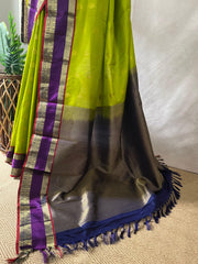Light green and Blue Kanchivaram saree with stitched blouse