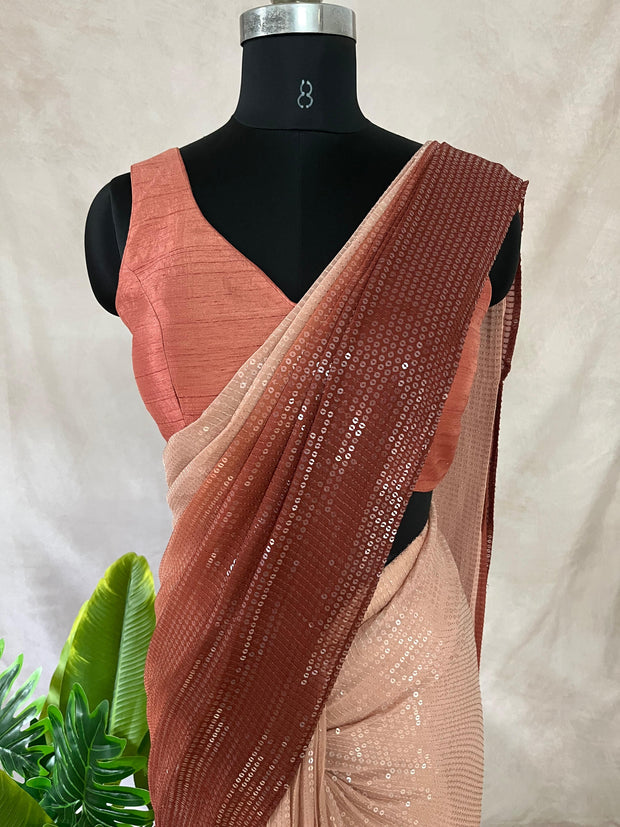 Ombre Sequins pre stitched ready to wear saree with blouse