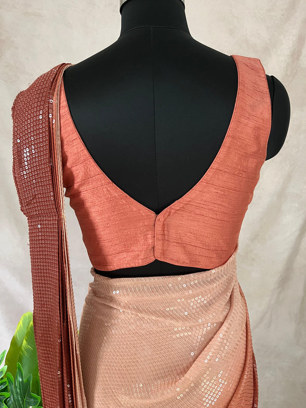 Ombre Sequins pre stitched ready to wear saree with blouse