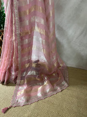 Light Pink Tissue oraganza saree with designer blouse