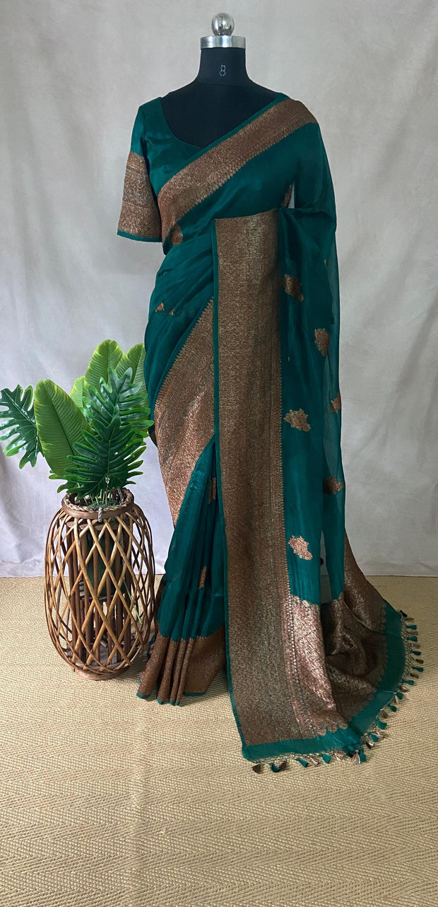 Pure Munga silk designer weave (single Motif) saree with stitched blouse