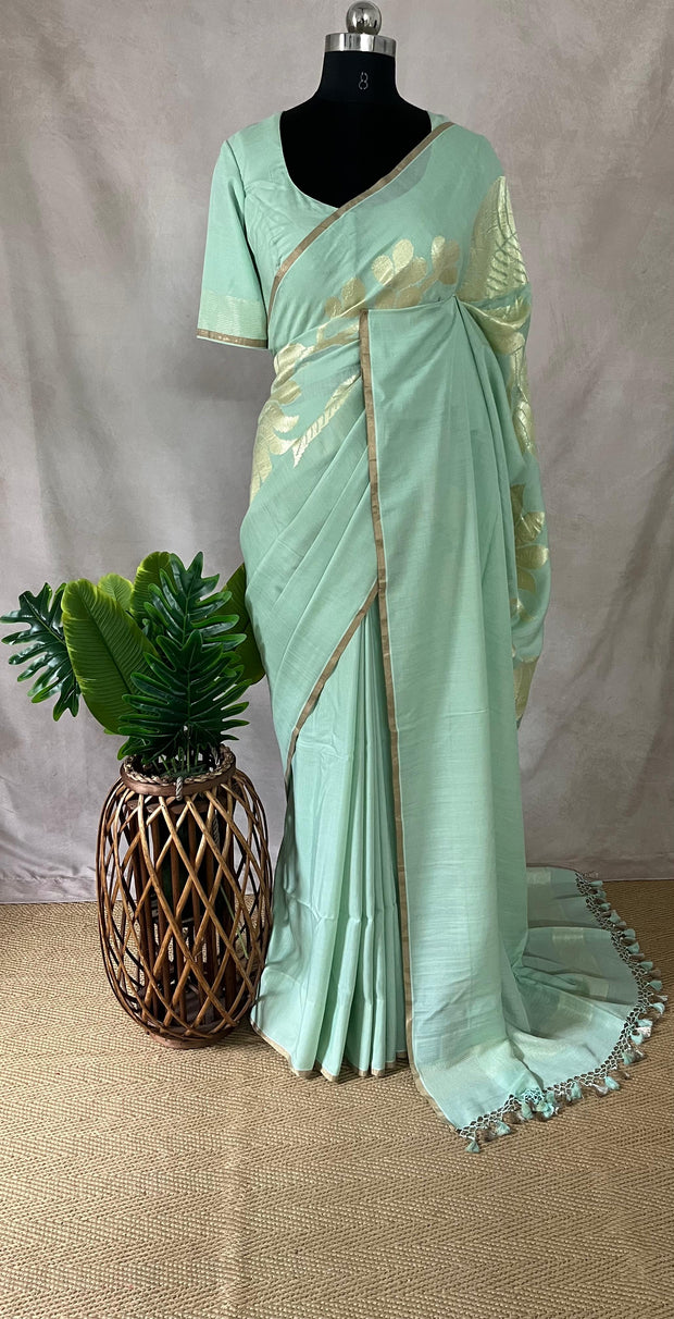 Pure Munga silk designer weave (single Motif) saree with stitched blouse