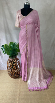 Lilac pure munga silk saree with stitched blouse