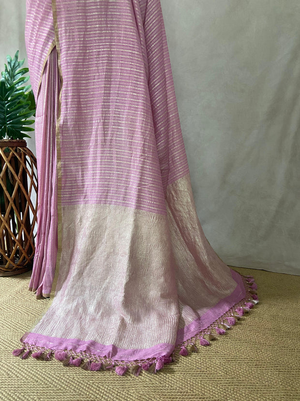 Lilac pure munga silk saree with stitched blouse