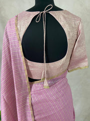 Lilac pure munga silk saree with stitched blouse