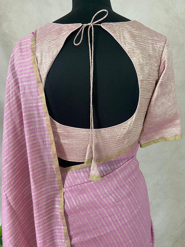 Lilac pure munga silk saree with stitched blouse