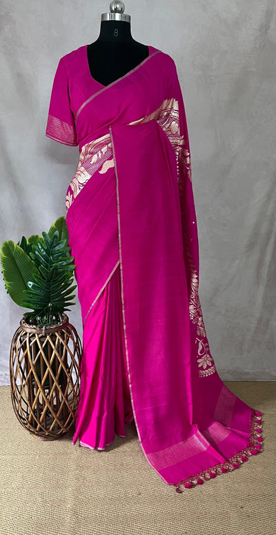 Pure Munga silk designer weave (single Motif) saree with stitched blouse