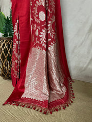 Jaal weave pure munga silk saree with Jaal weave and stitched blouse.