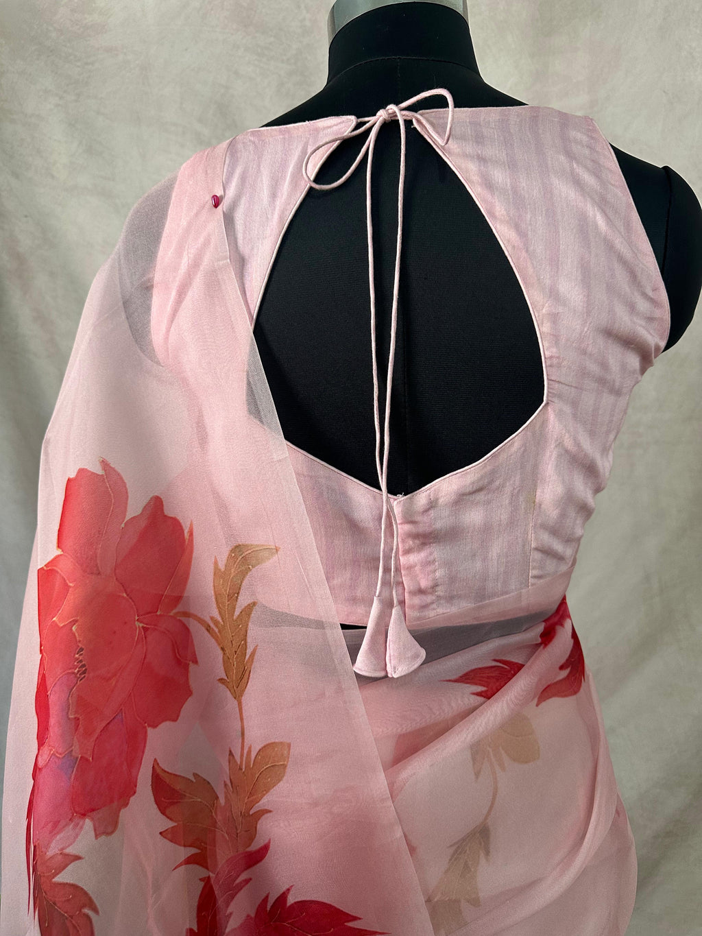 Organza pure silk saree with digital print and stitched blouse