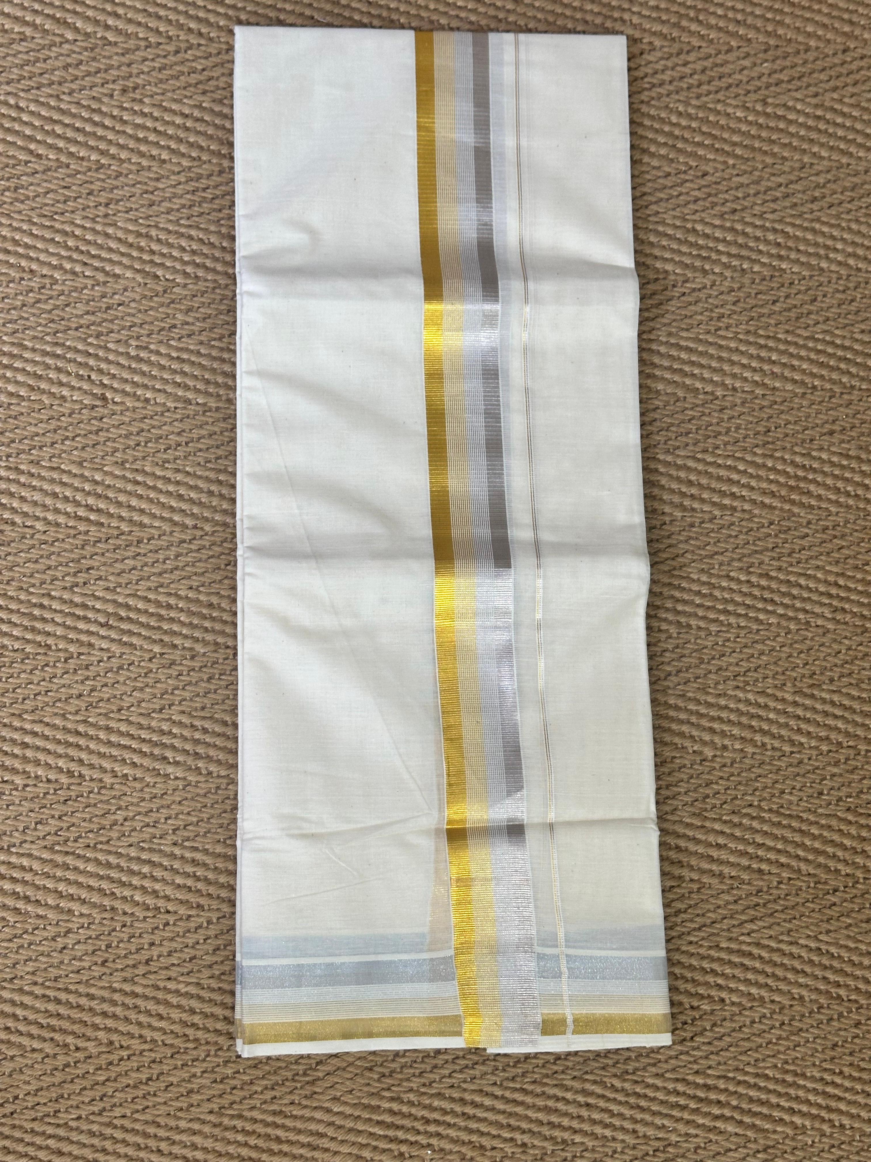 Silver and gold border mundu