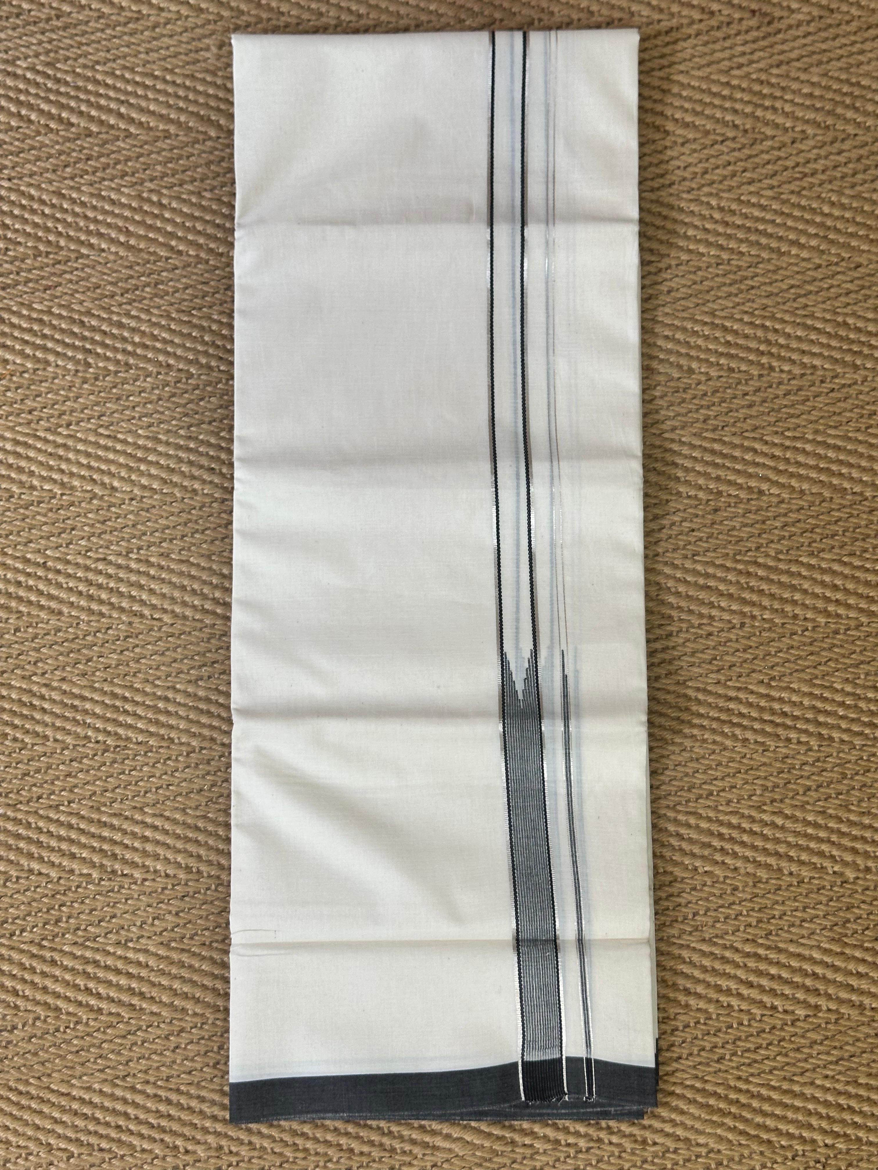 Black and silver temple border mundu