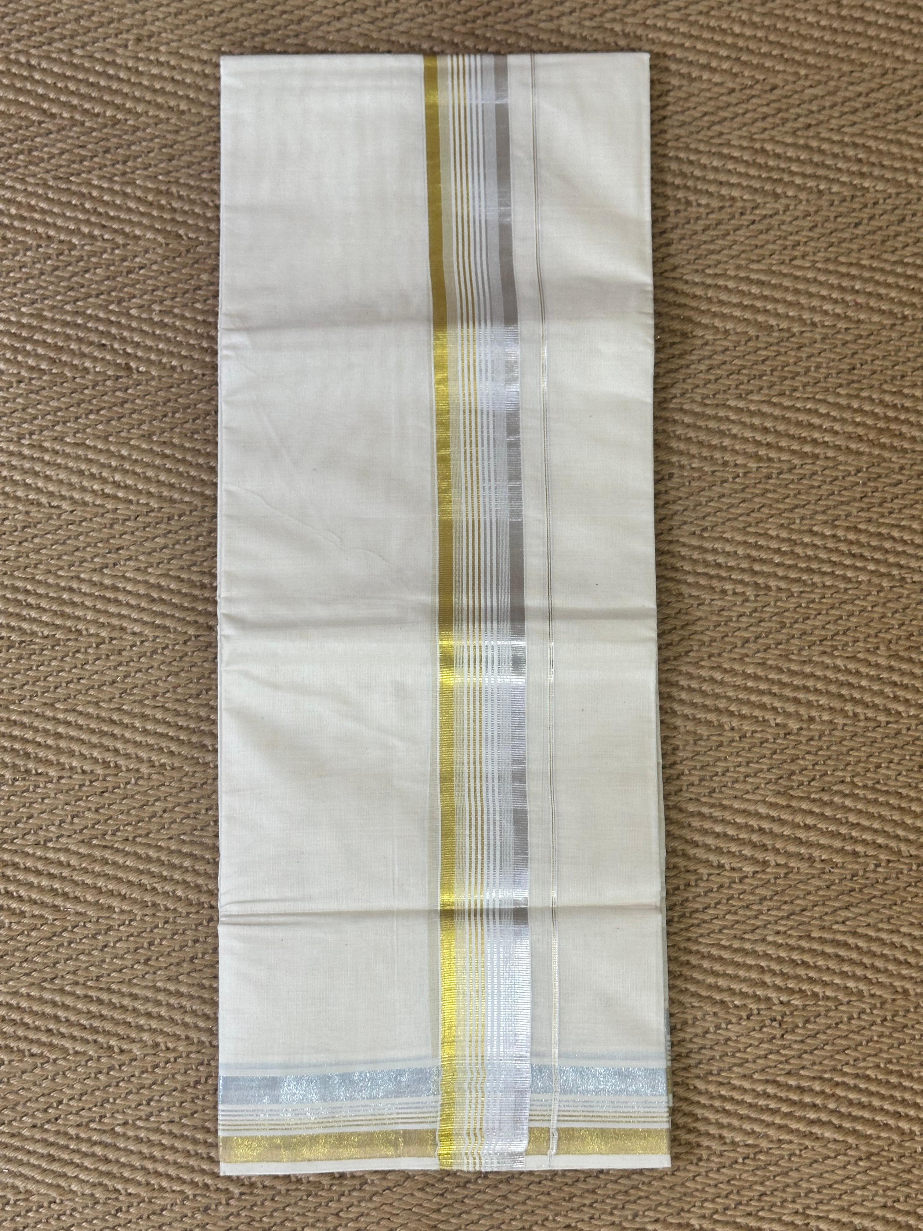 Silver and gold border mundu