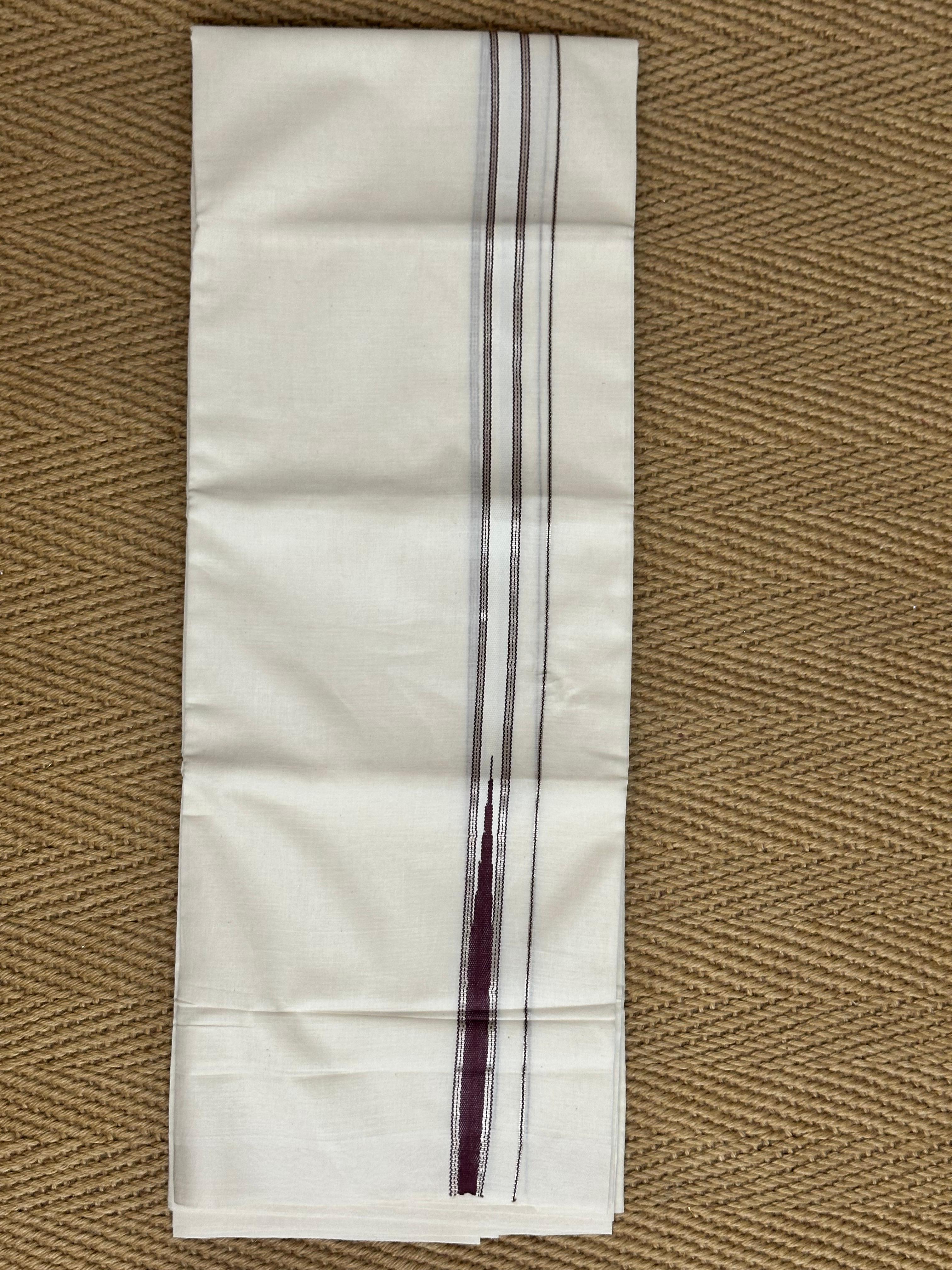 Maroon and silver temple border mundu