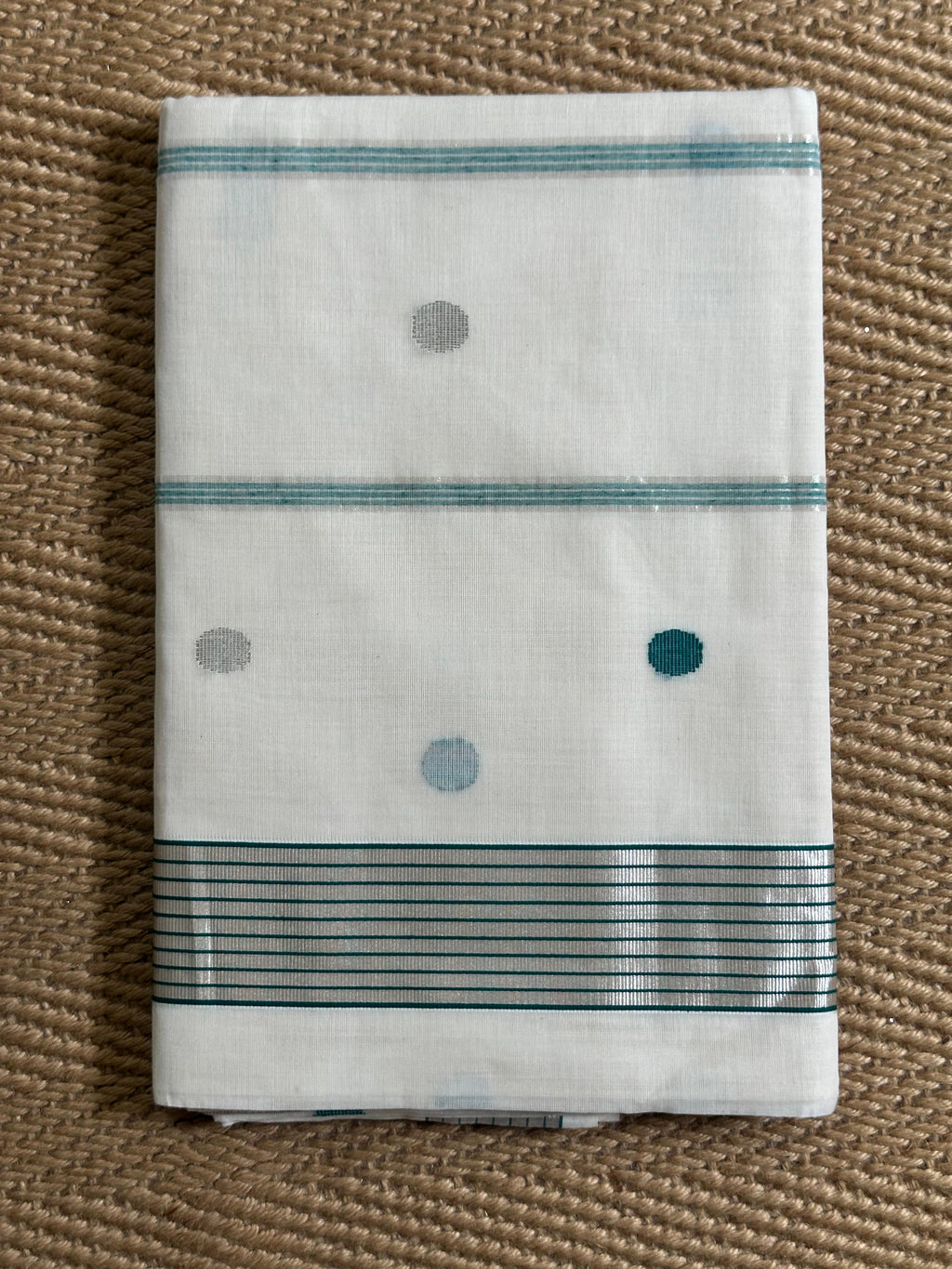 Silver and peacock blue handloom saree