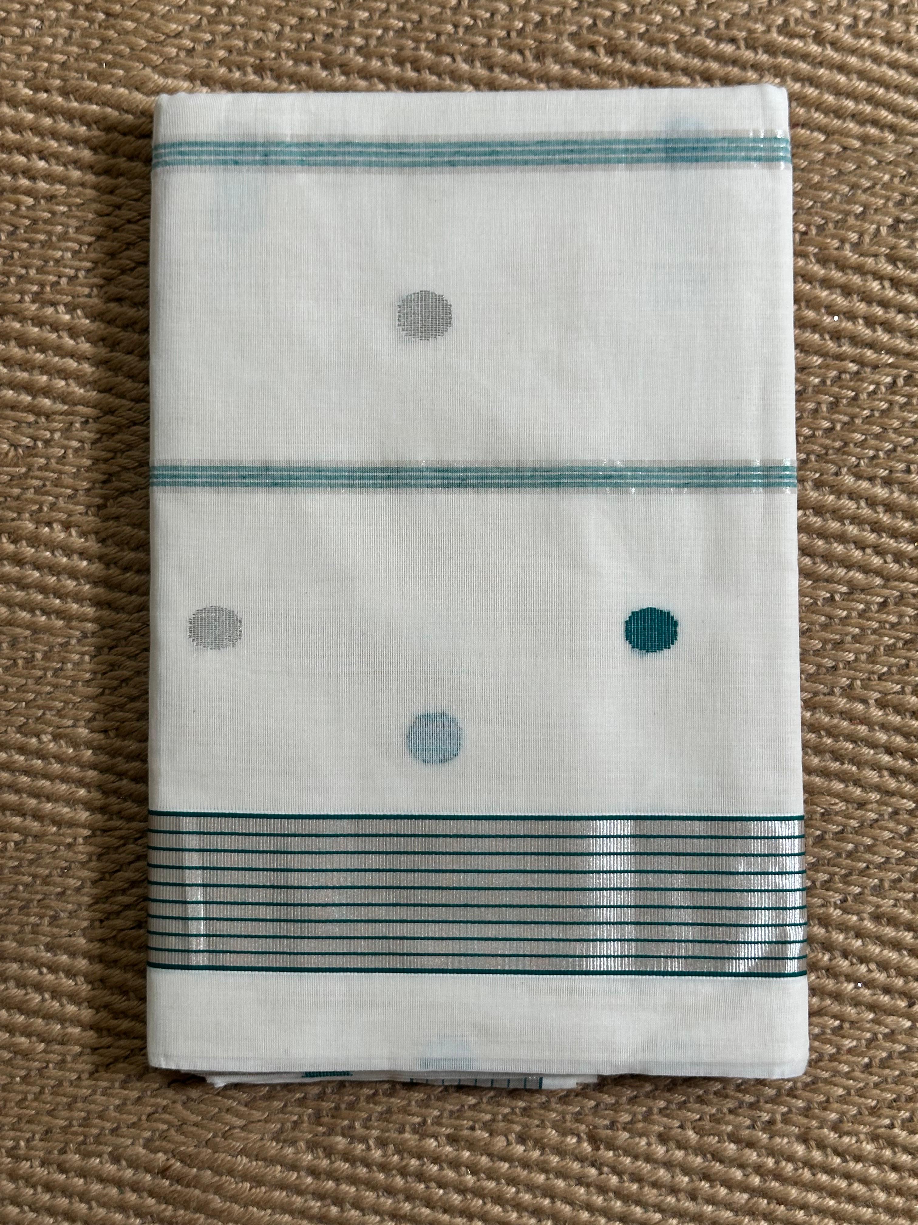 Silver and peacock blue handloom saree