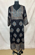 Black mashru silk kurti with ajrakh hand block print