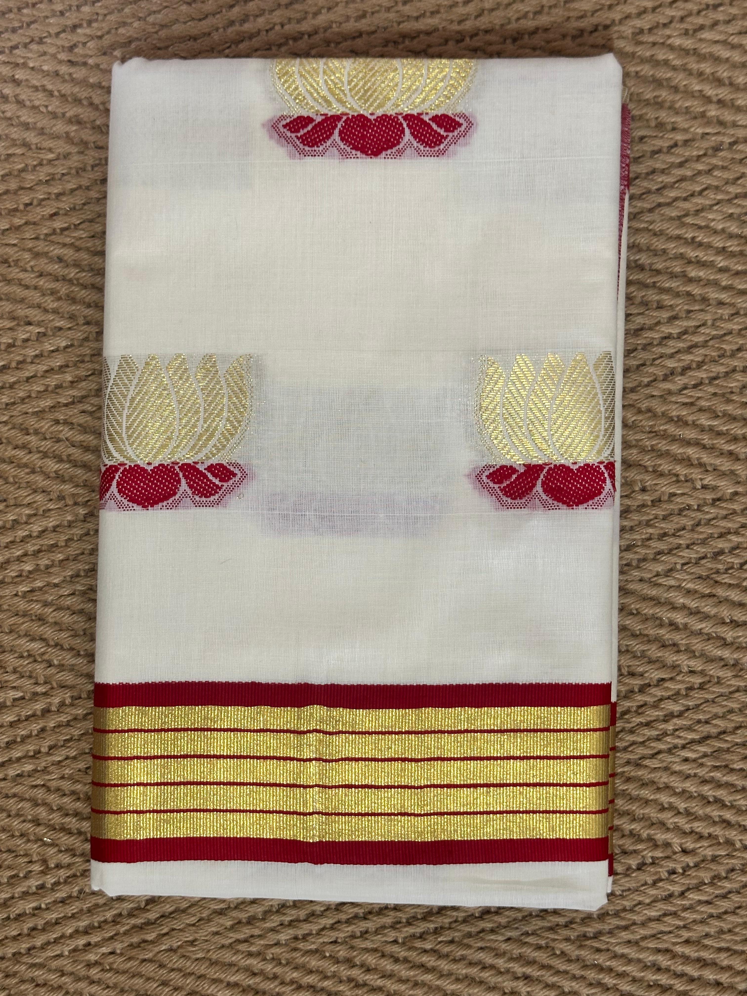 Balaramapuram Handloom replica set saree with lotus design