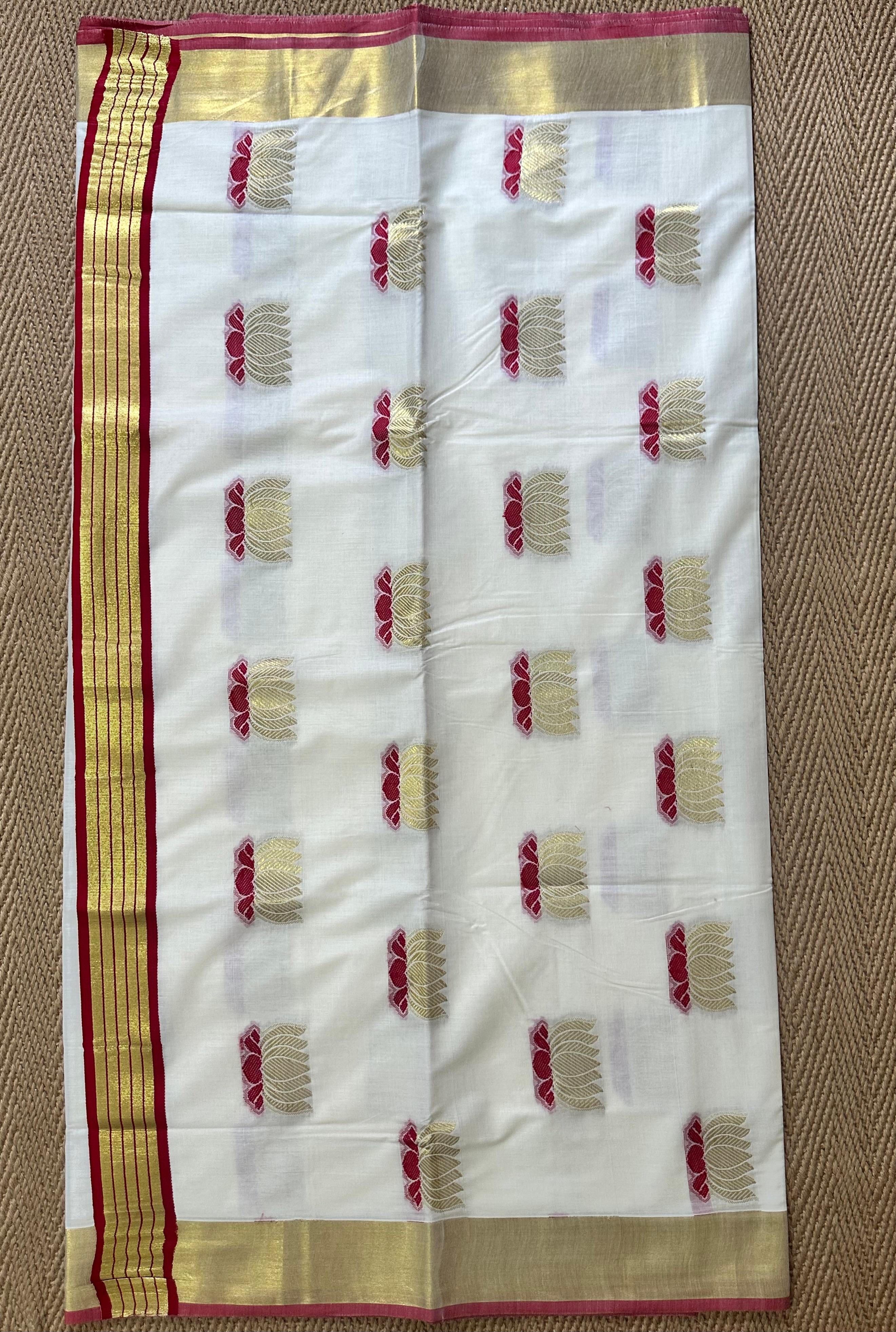 Balaramapuram Handloom replica set saree with lotus design